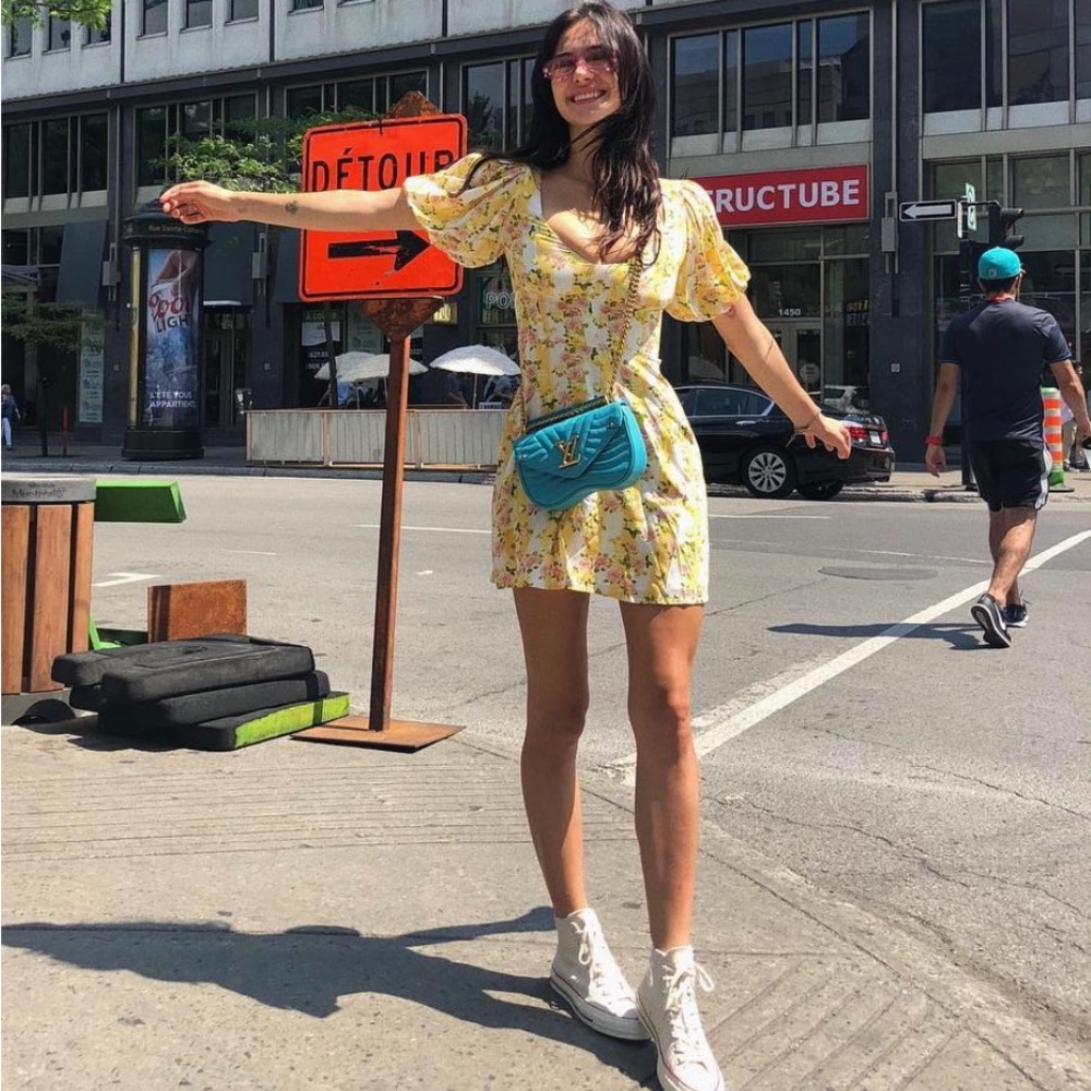 For Love and Lemons Yellow Floral Striped Dress